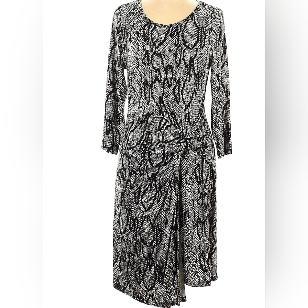 Neiman Marcus Dress Womens Small Black Snake Print Jersey Knotted Faux Wrap